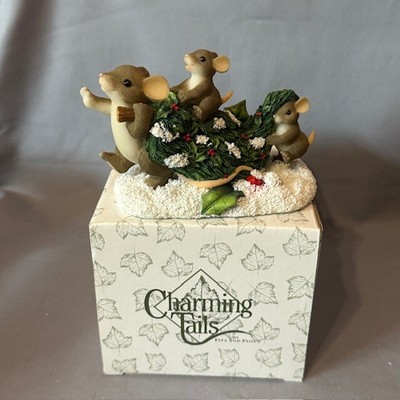 Vintage Charming Tails Figurine Fitz Floyd Christmas Mouse Bringing Home Tree