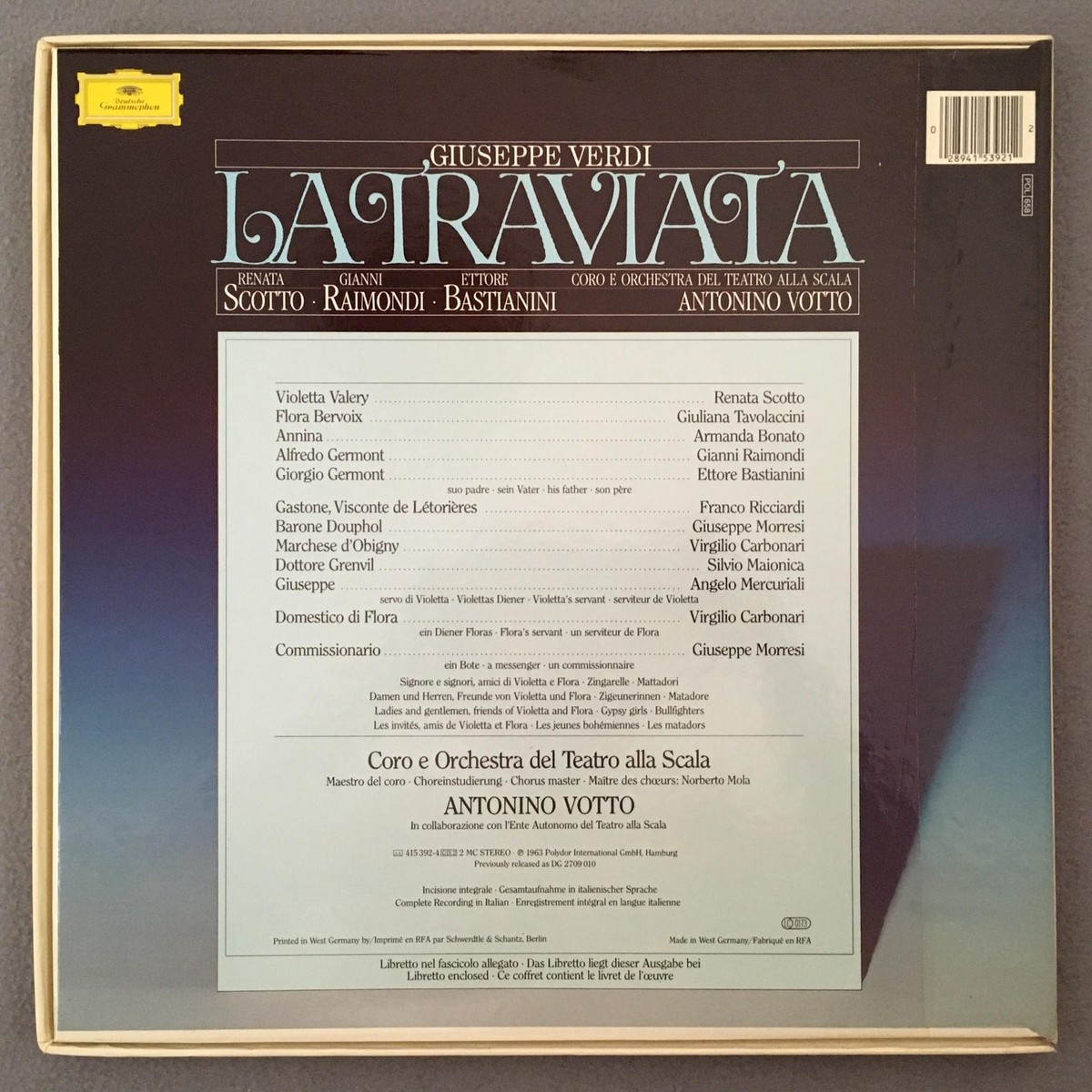 D513 Verdi La Traviata Scotto Raimondi Votto 2LP DGG 415 392