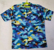 Mens Islander Hawaiian short sleeve shirt L polyester blue floral
