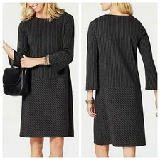 J. Jill Dress Ponte Gray Pinstriped 3/4 Sleeve A-Line Shift Career Office Work M
