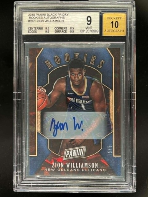 2019 Panini Black Friday Zion Williamson RC Rookie Auto Cracked Ice 5/5 BGS 9/10