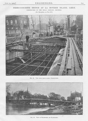 1905 3x antike technische Drucke - Betonbrücke auf der Insel La Boverie, Lüttich