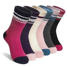 Kids Merino Wool Hiking Socks Boy Girls Winter Thick 8-12 Years Purple Stripes