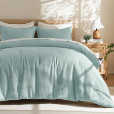 Soft Waffle Comforter Set Queen Size- Comfy Breathable Waffle Weave Comforter wi