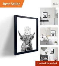 Black Framed Bathroom Decor - Funny Highland Cow Wall Art in Bathtub, 8x10''