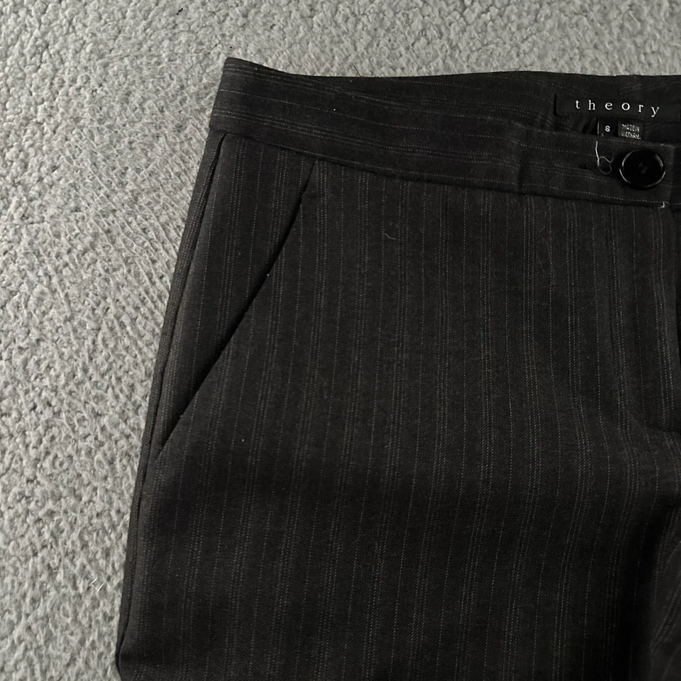 Pantalones para mujer Theory negros talla 8 carrera a rayas mezcla de lana recta Foto 3 de 4