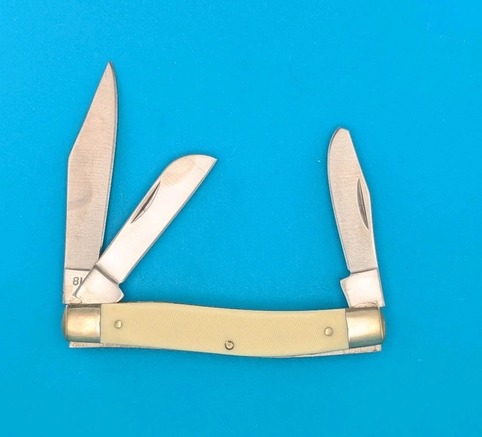 Vintage Schrade Texas Longhorn 8LH Three Blade Folding Pocket Knife! With Tin! - Image 4 of 4