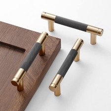 24 Pack 3 Inch 76mm Bar Cabinet Pulls Gold and Black Knurled Handles Drawers