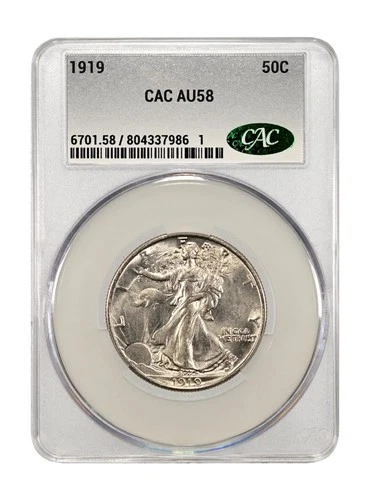 1919 Walking Liberty Silver Half Dollar CAC AU58