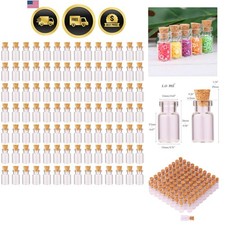 100pcs 1ml Small Mini Glass Bottles Jars with Cork Stoppers Tiny Vials for DI...