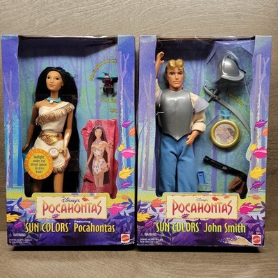 Sun Colors Pocahontas and John Smith Dolls vtg 1995 Mattel Lot of 2 Figures READ