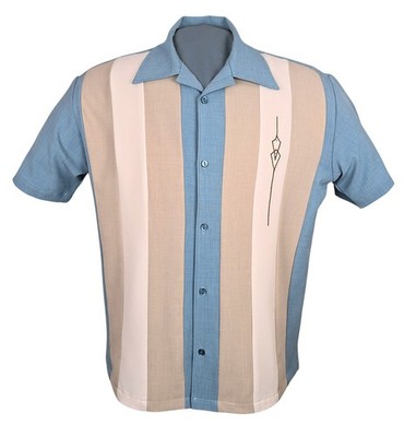 Steady Clothing Hemd The Sheen Aqua Altweiß Vintage Bowling Shirt Retro 50s