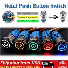2PC Latching Push Button Power Switch 16mm 12V LED ON OFF Waterproof Stainless