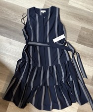 Calvin Klein Women’s Navy Blue Striped Sleeveless Tiered Dress Size 8 NWT