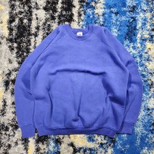 Vintage 90s Fruit of the Loom Faded Blue Blank Sweatshirt XL Raglan Sleeves