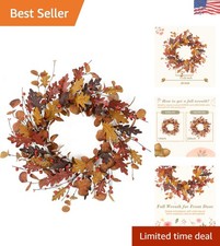 Vibrant 20" Fall Wreath - Silk Eucalyptus  Berries for Indoor/Outdoor Use