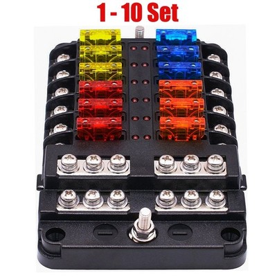 1-10Set Universal Way 12 Car Auto Blade Fuse Block Holder Box with LED Indicator