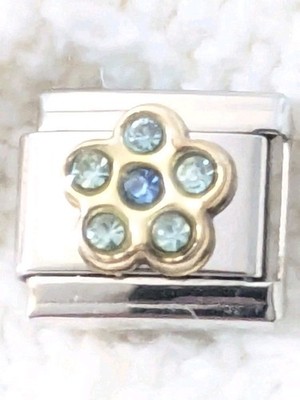 Authentic Gold & Steel CZ Green Stones Daisy 9mm Italian Charms Link R202