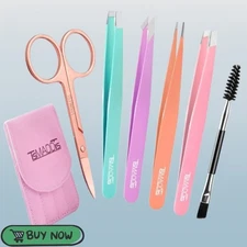 TsMADDTs 6 PCS Tweezers Set for Women, Eyebrow Tweezers with Curved Scissor new