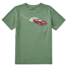 Life is Good. Kids Peelin' Out Race Short Sleeve Crusher Tee, Granite Green