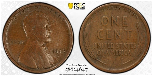 1914-D Lincoln Wheat Cent PCGS F12 Key Date Sweet Original Coin