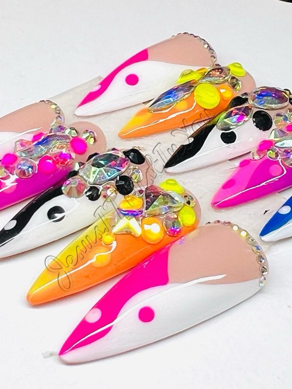 BALANCE SPARKLE GLASS RHINESTONE - LONG  STILETTO- HARD GEL PRESS ON NAILS 💅