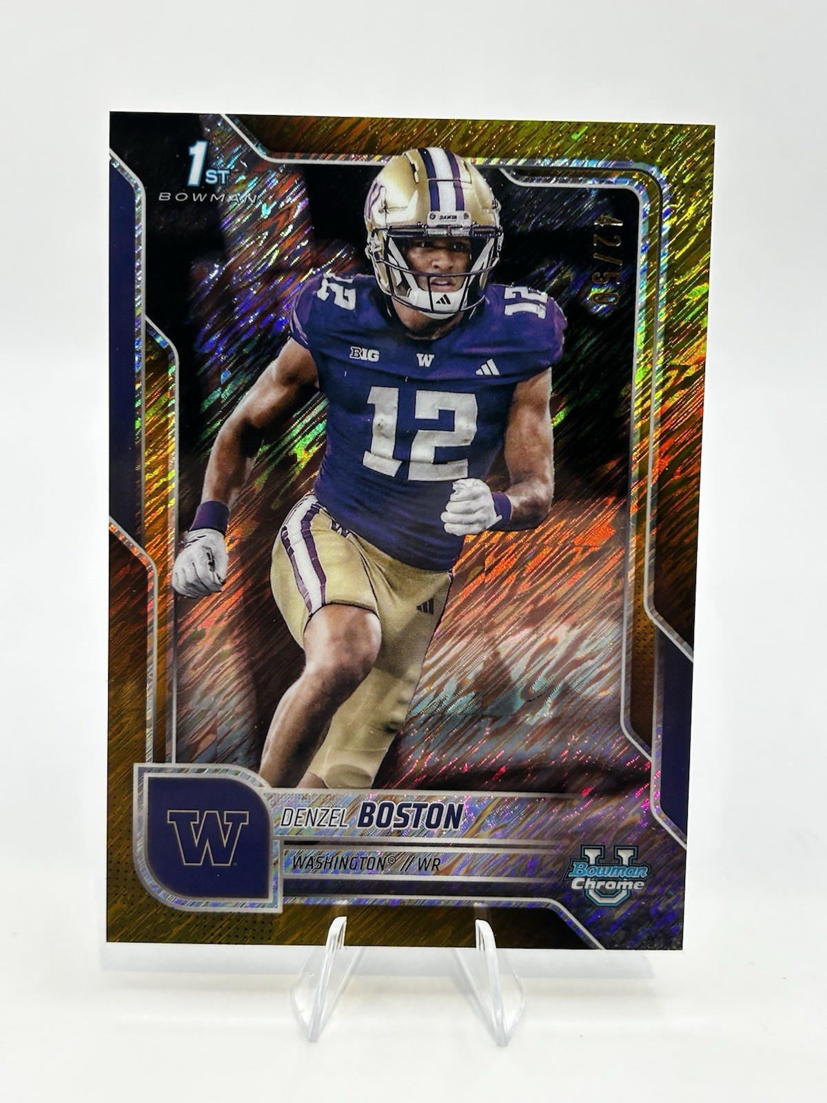 2025 Bowman Chrome U Football #34 Denzel Boston 1st Gold Shimmer Refractor /50