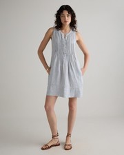 Quince Women 100% European Linen Sleeveless Swing Dress Blue Pinstripe S