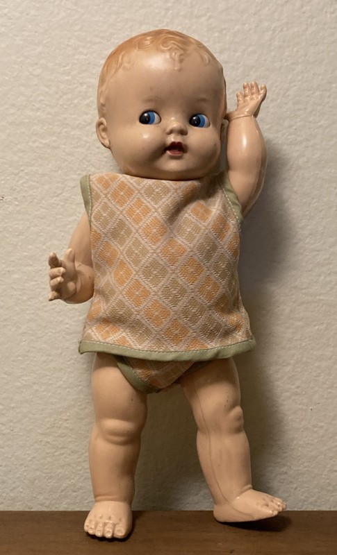 1950s IDEAL Baby Doll Hard Plastic Blue Sleepy Side Eye Molded Hair Jointed 11”
