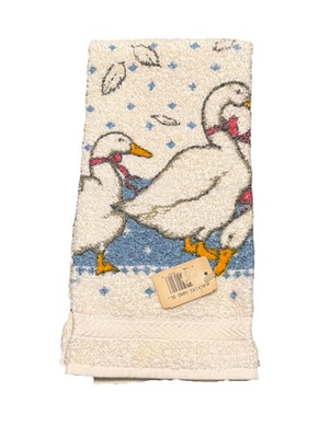 #ad #ad Vintage R A Briggs White Hand Towel Ducks Goose Quackers 80s $14.99