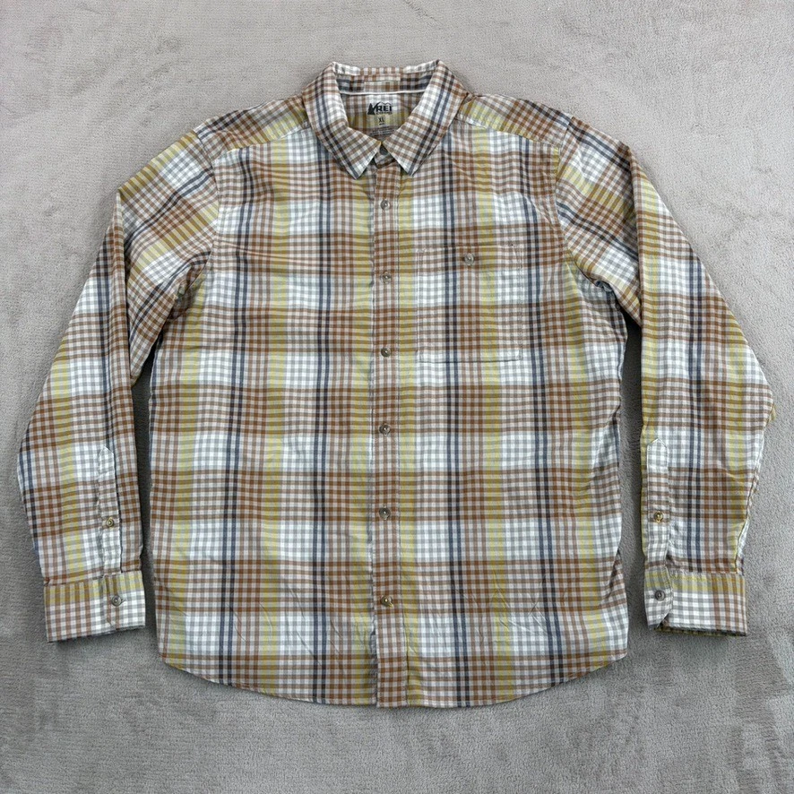 REI Co-op Performance Hiking Fishing Outdoor Shirt in Brown Plaid Men XL