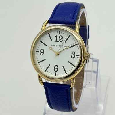 Ladies ANNE KLEIN Classic Gold Tone Watch, Blue Leather Band, 38mm, AK/2560