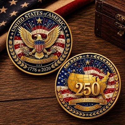 America 250 Years Independence Coin, Patriotic USA Eagle Anniversary Gift Coin