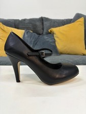 Black Ankle Strap Heels Women’s Court Shoes – 3.5” Mid Heel Mary Jane Pumps UK 3