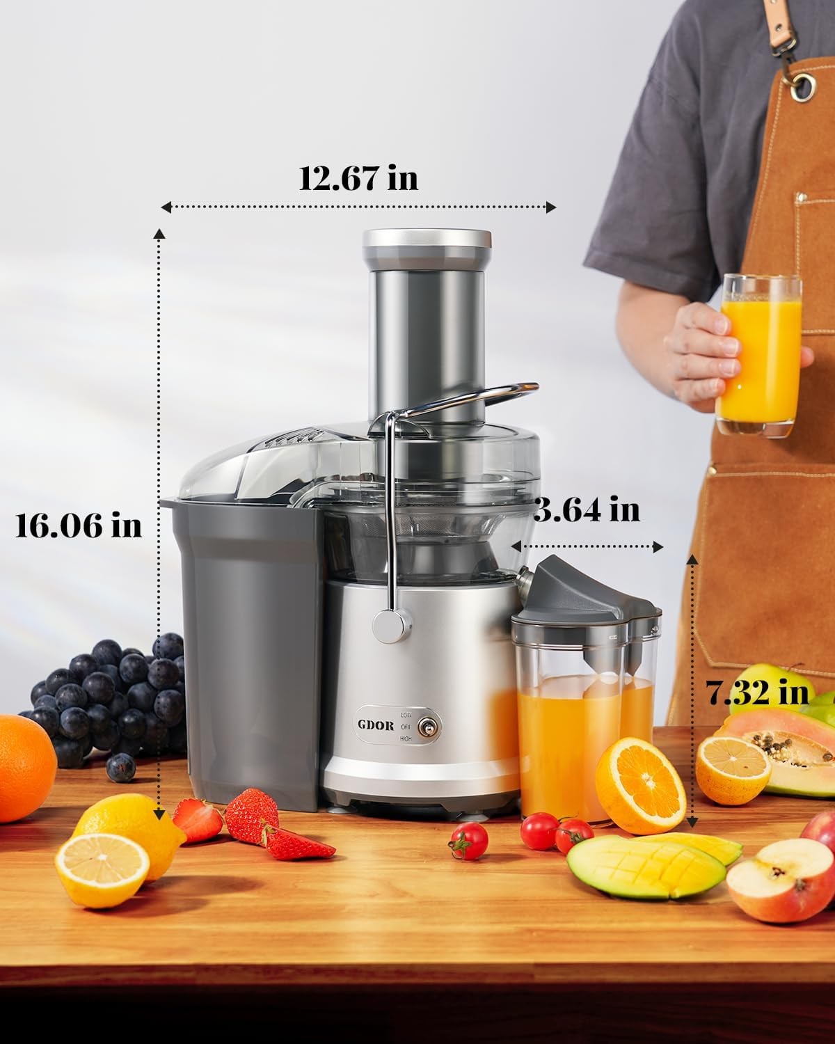 1200W Juicer 3.2" Wide Chute Titanium-Enhanced Blade Heavy-Duty Copper Motor
