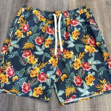 Fair Harbor Mens L Swim Trunks Lined Short Floral Hawaiian Hibiscus Pockets