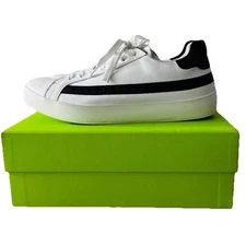Sans Matin Olympus Low Top Sneakers White Leather & Black Nubuck Leather US 8.5