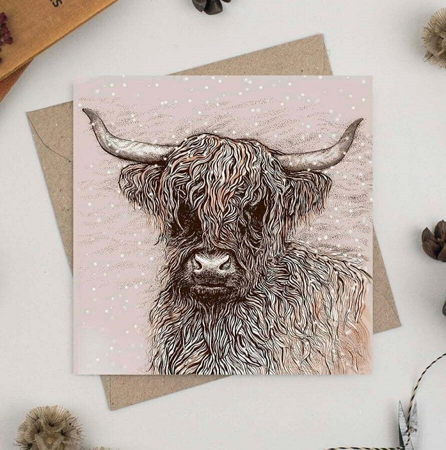 'Highland Cow' 155mm x 155mm Blank FSC Greeting Card 300gsm and Envelope