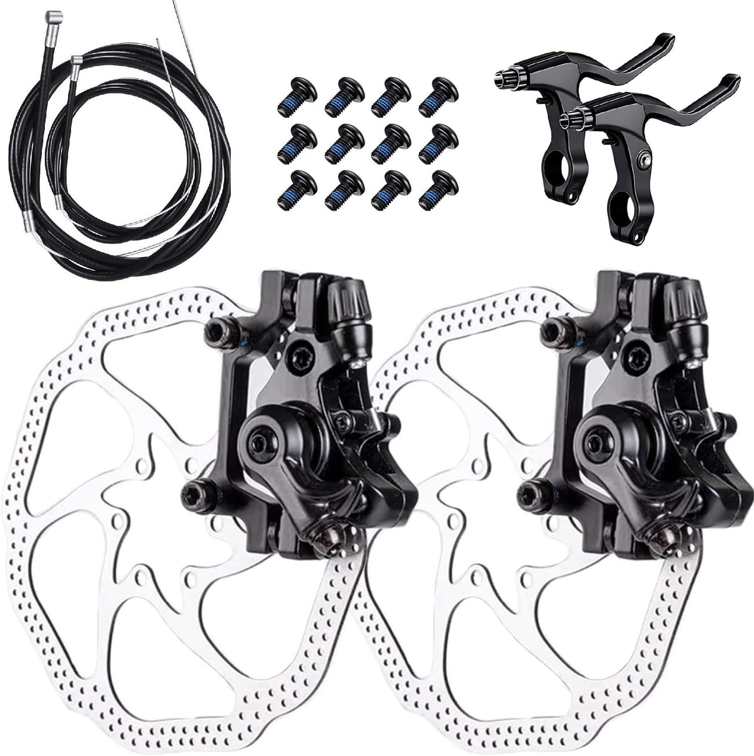 Bike Disc Brake Kit - 2 Pcs 160mm Rotors Calipers & Levers