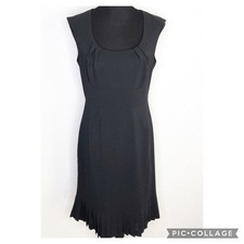 WHBM black scoop neck cap sleeve pleated hem midi dress size 8