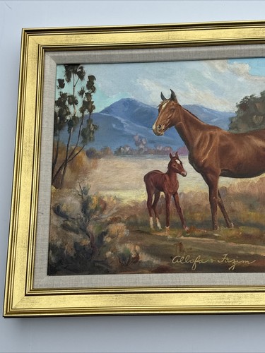 VINTAGE ANTIQUE HORSE PAINTING LANDSCAPE PORTRAIT CALIFORNIA FARM RANCH 16" OIL - Picture 4 of 20
