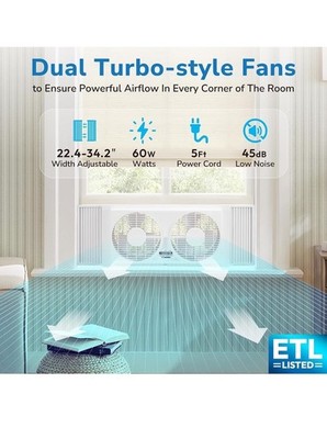 Tornado 9 Inch Dual Window Fan with 2-Speed Adjustable, 22-33 Inch Expandable