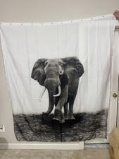 Elephants Shower Curtain, African Wild Animal Elephants Close-Up Black Gray Poly