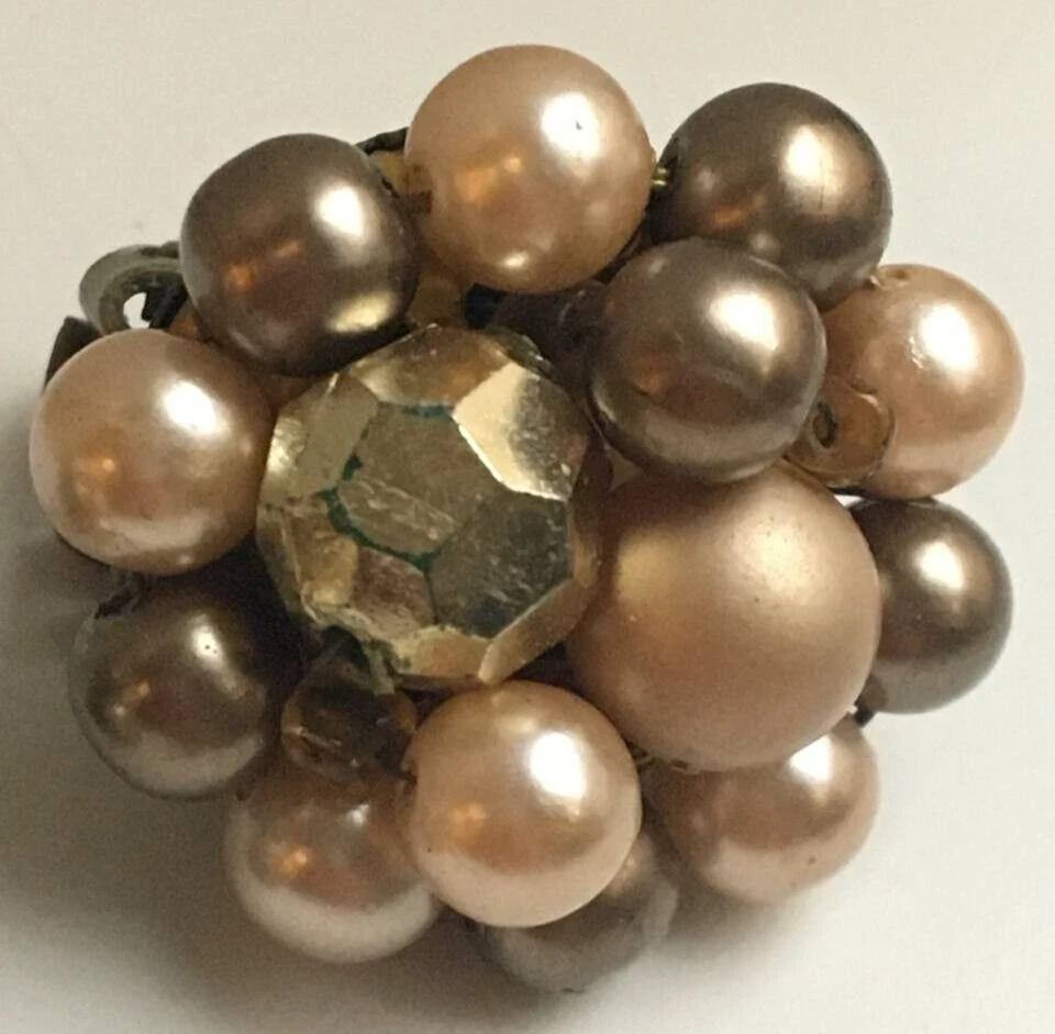 Vintage Cooper Tone Earrings Clip-on With Pearls Women's Jewelry JAPAN Signed - Image 4 of 4