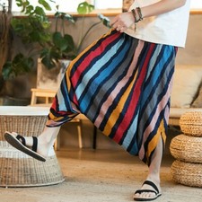 Hommes Goutte Bas Entrejambe Court Capri Pantalon Baggy Desseré Rayé Jogger