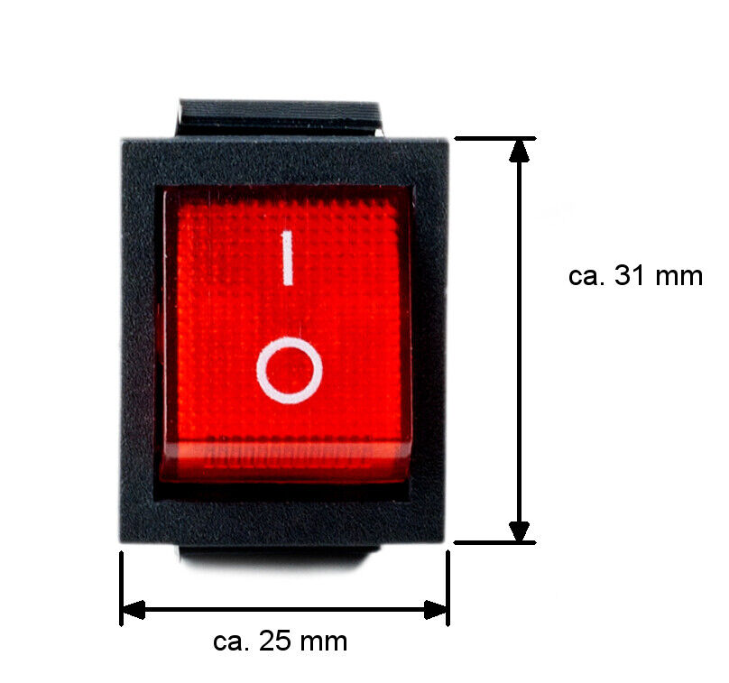 Einbau Schalter Wippschalter rot grün beleuchtet 2-polig 16A 30x22mm Schutzkappe
