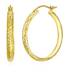 Wellingsale 14k Yellow Gold Diamond Cut 3mm Hoop Earrings 25 x 25 mm 