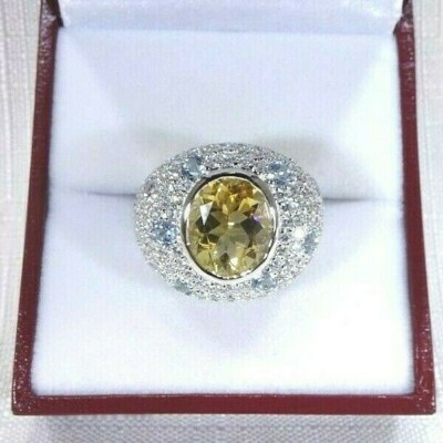 6.88ct Natural Citrine,Blue Topaz,Purple Amethyst,CZ Sterling Silver Ring- 8 7/8