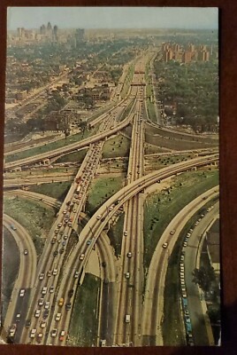 Aerial View Lodge Expressway Detroit Michigan Vintage Postcard