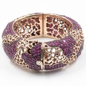 Authentic 46.26ct Natural Round Ruby 925 Sterling Sliver Bangle in Rose Gold Plated